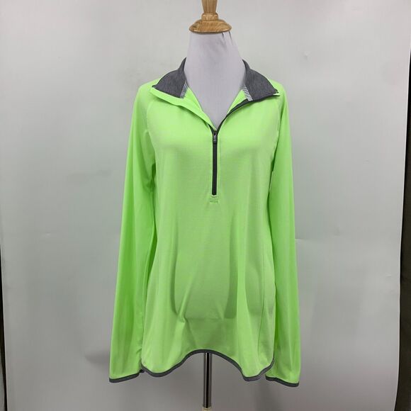 Under Armour Top Womens L Green Quarter Zip Threadborne Fitted Heat Gear Running - Picture 2 of 13